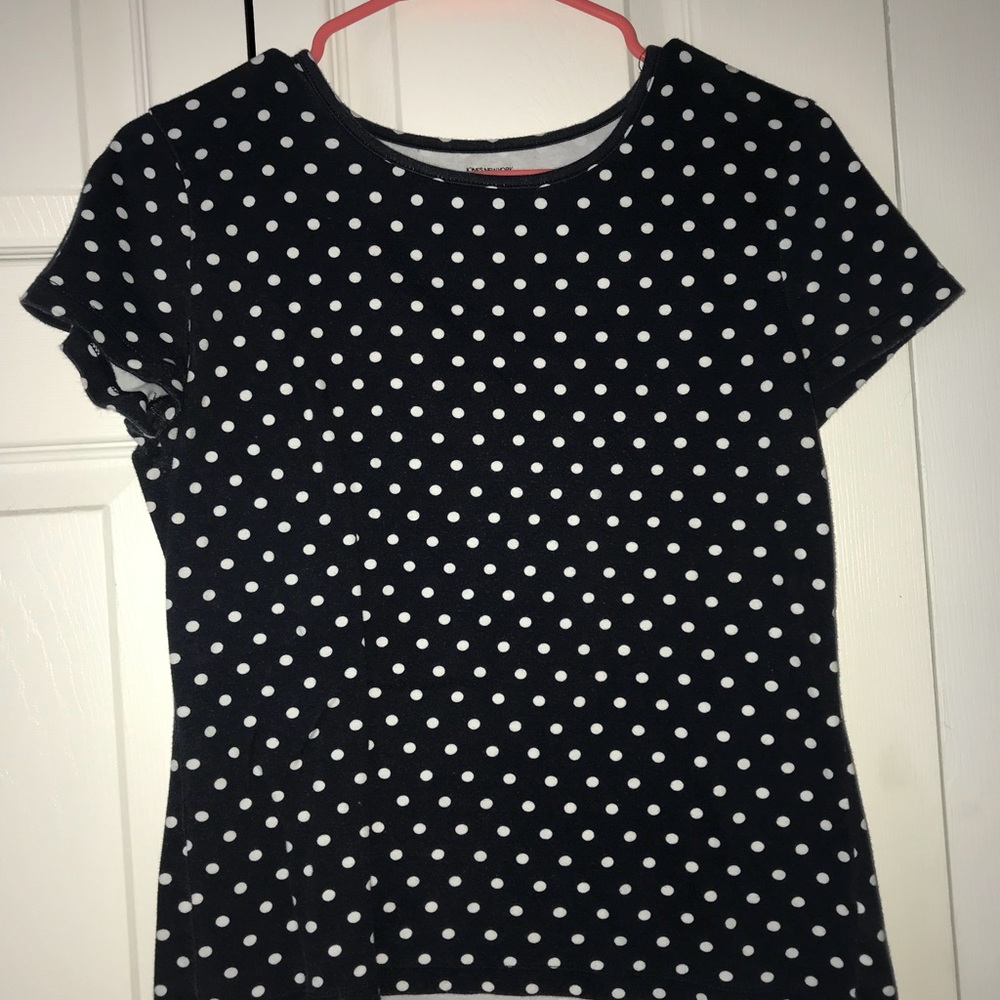 Women’s navy blue polka dotted shirt